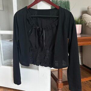 2 piece set black corset top with cardigan